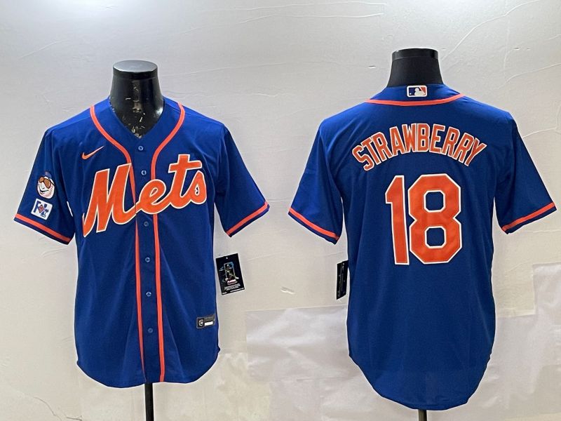 Men New York Mets #18 Strawberry Blue Game 2025 Nike MLB Jersey style 1